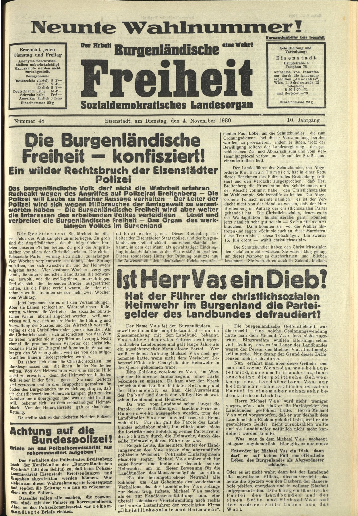 NR. 48, 04.11.1930 Die BF wird konfisziert